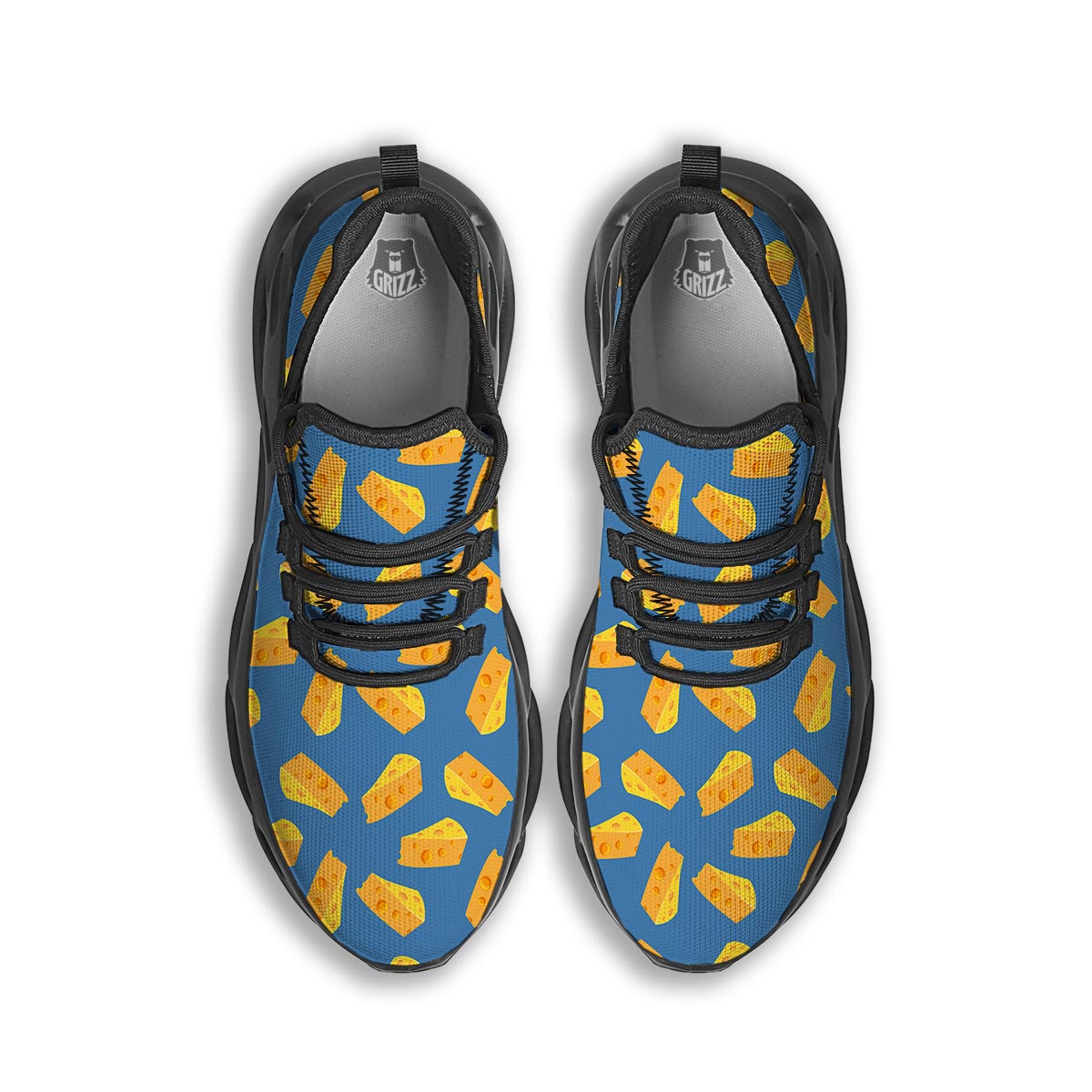 Cheese Slice Print Pattern Black Running Shoes-grizzshop