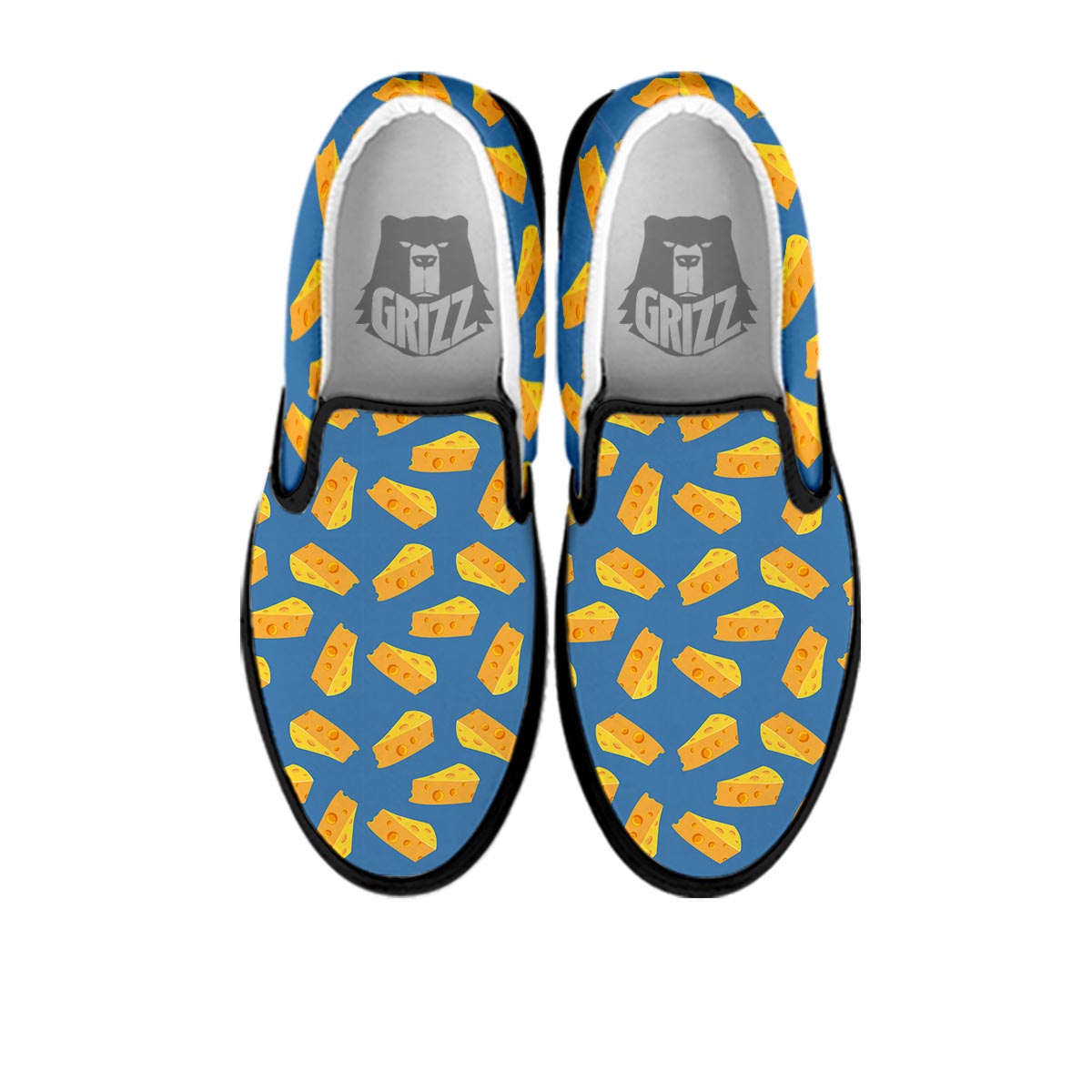 Cheese Slice Print Pattern Black Slip On Shoes-grizzshop