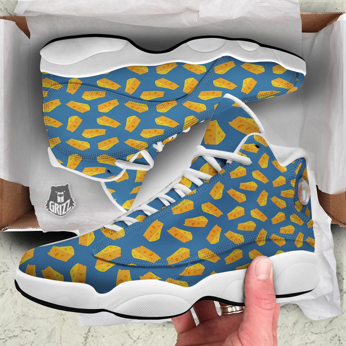Cheese Slice Print Pattern White Basketball Shoes-grizzshop