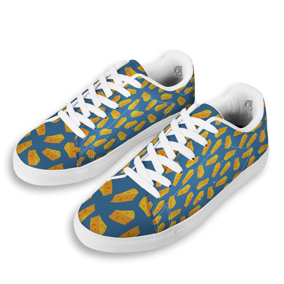 Cheese Slice Print Pattern White Low Top Sneakers-grizzshop