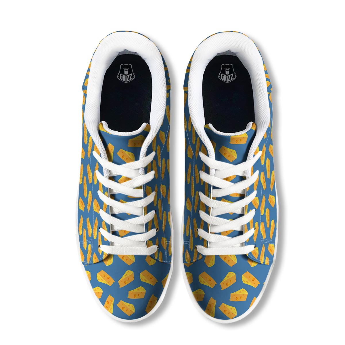 Cheese Slice Print Pattern White Low Top Sneakers-grizzshop