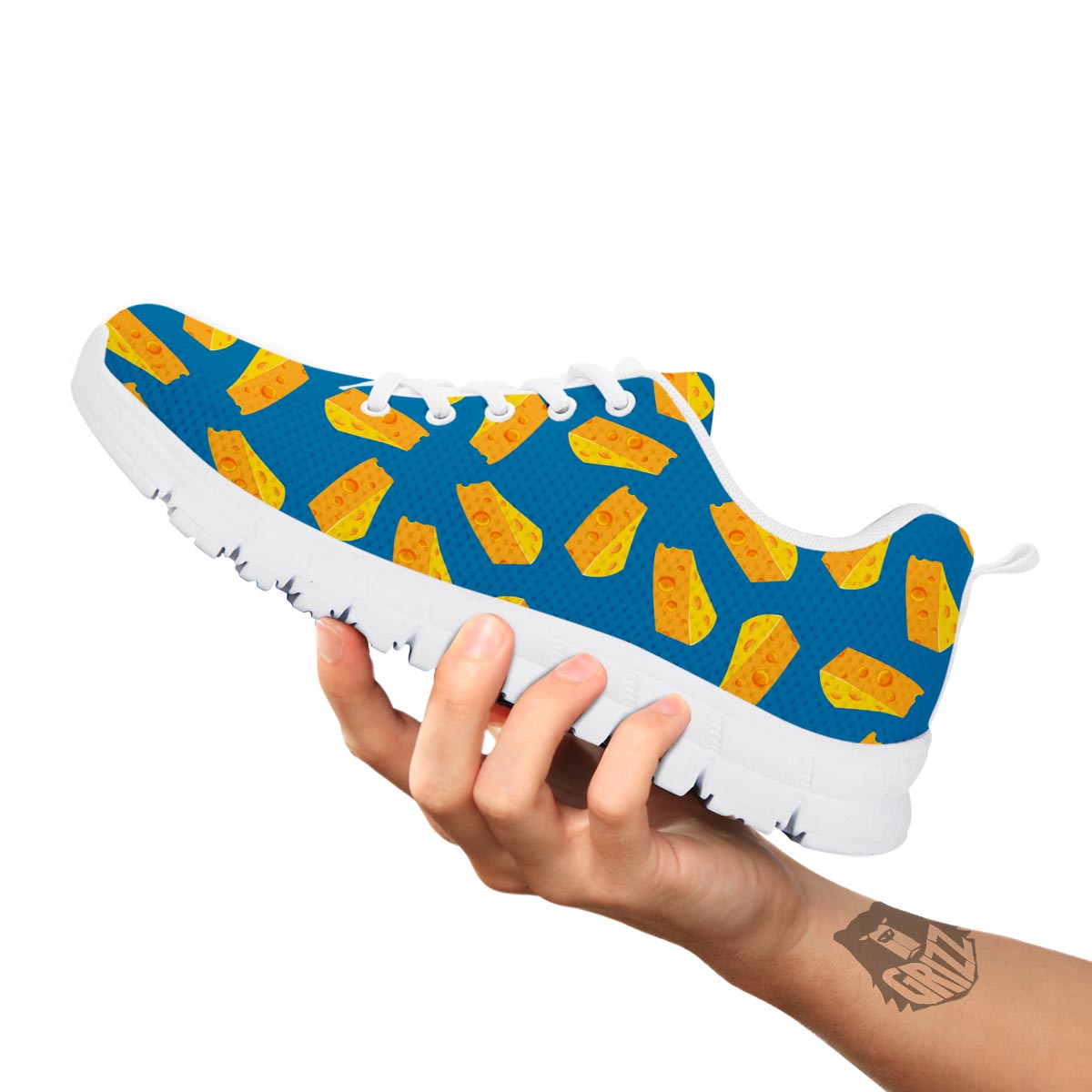 Cheese Slice Print Pattern White Sneaker-grizzshop