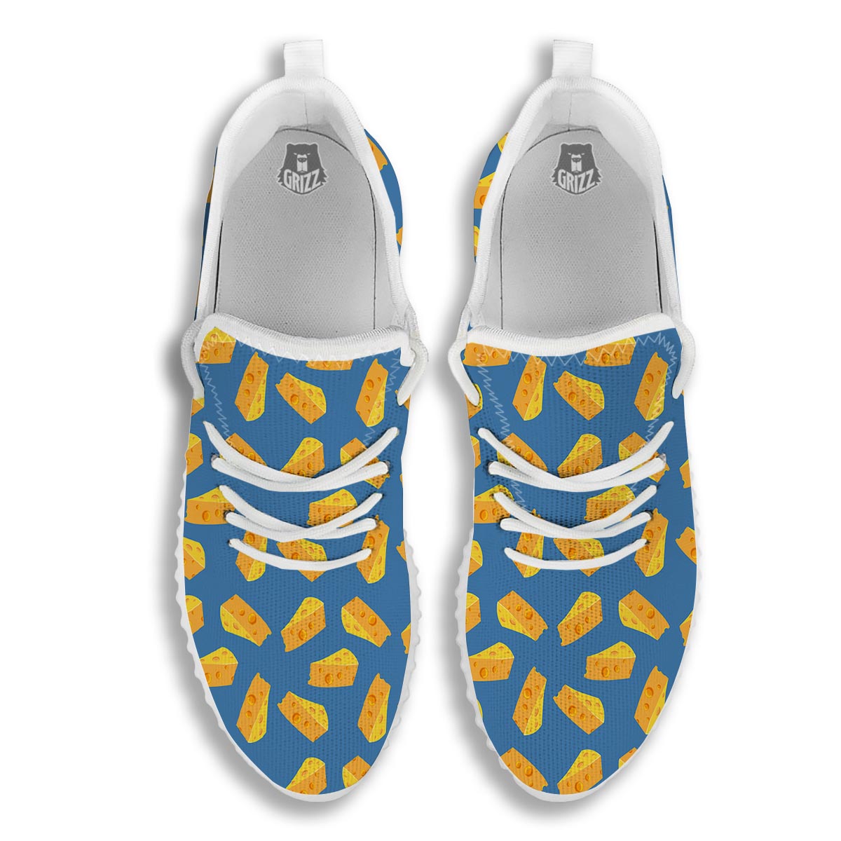 Cheese Slice Print Pattern White Walking Shoes-grizzshop