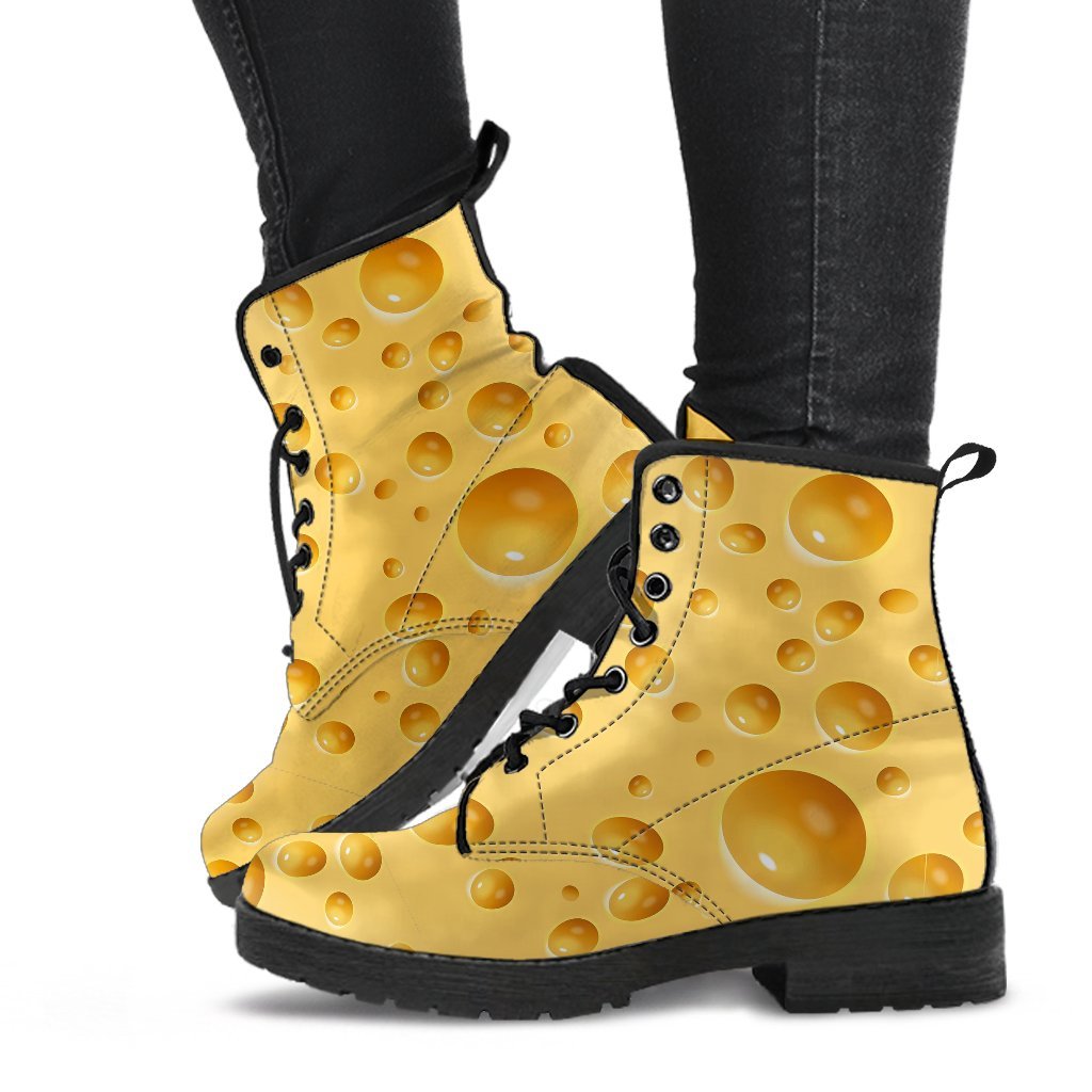 Cheese Surface Pattern Print Men Women Leather Boots-grizzshop