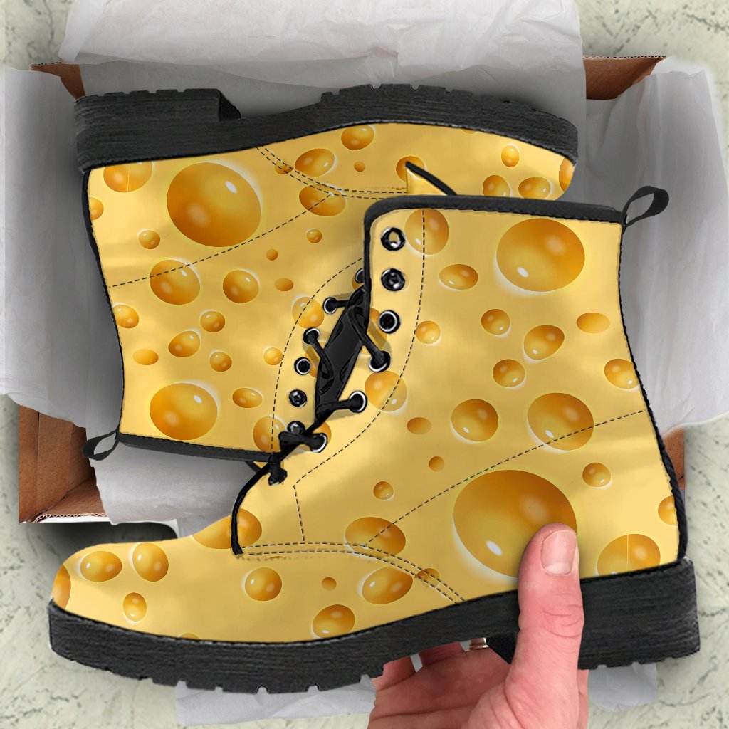 Cheese Surface Pattern Print Men Women Leather Boots-grizzshop