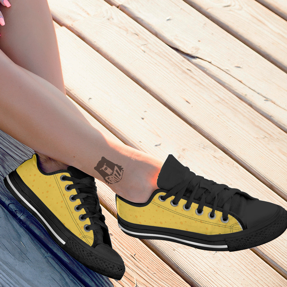 Cheese Yellow Print Pattern Black Low Top Shoes-grizzshop