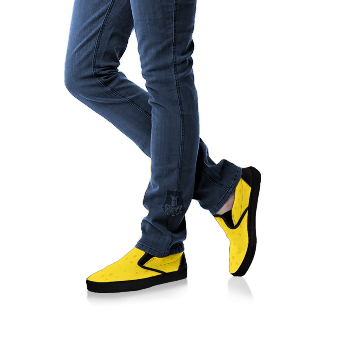 Cheese Yellow Print Pattern Black Slip On Shoes-grizzshop