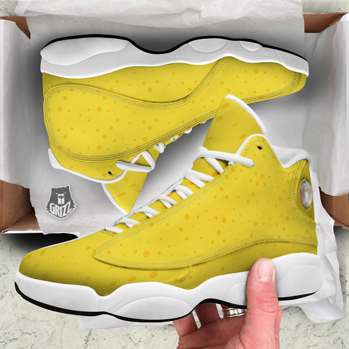 Cheese Yellow Print Pattern White Basketball Shoes-grizzshop