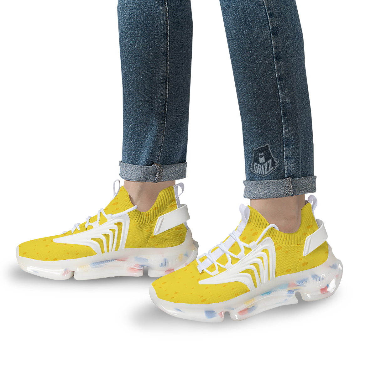Cheese Yellow Print Pattern White Gym Shoes-grizzshop