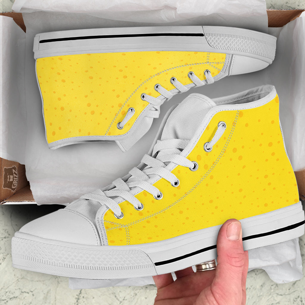 Cheese Yellow Print Pattern White High Top Shoes-grizzshop