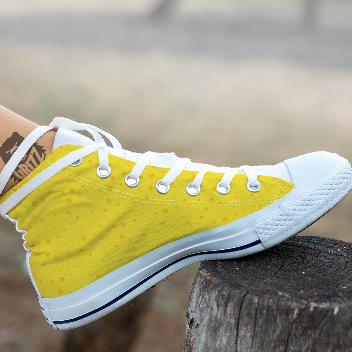 Cheese Yellow Print Pattern White High Top Shoes-grizzshop