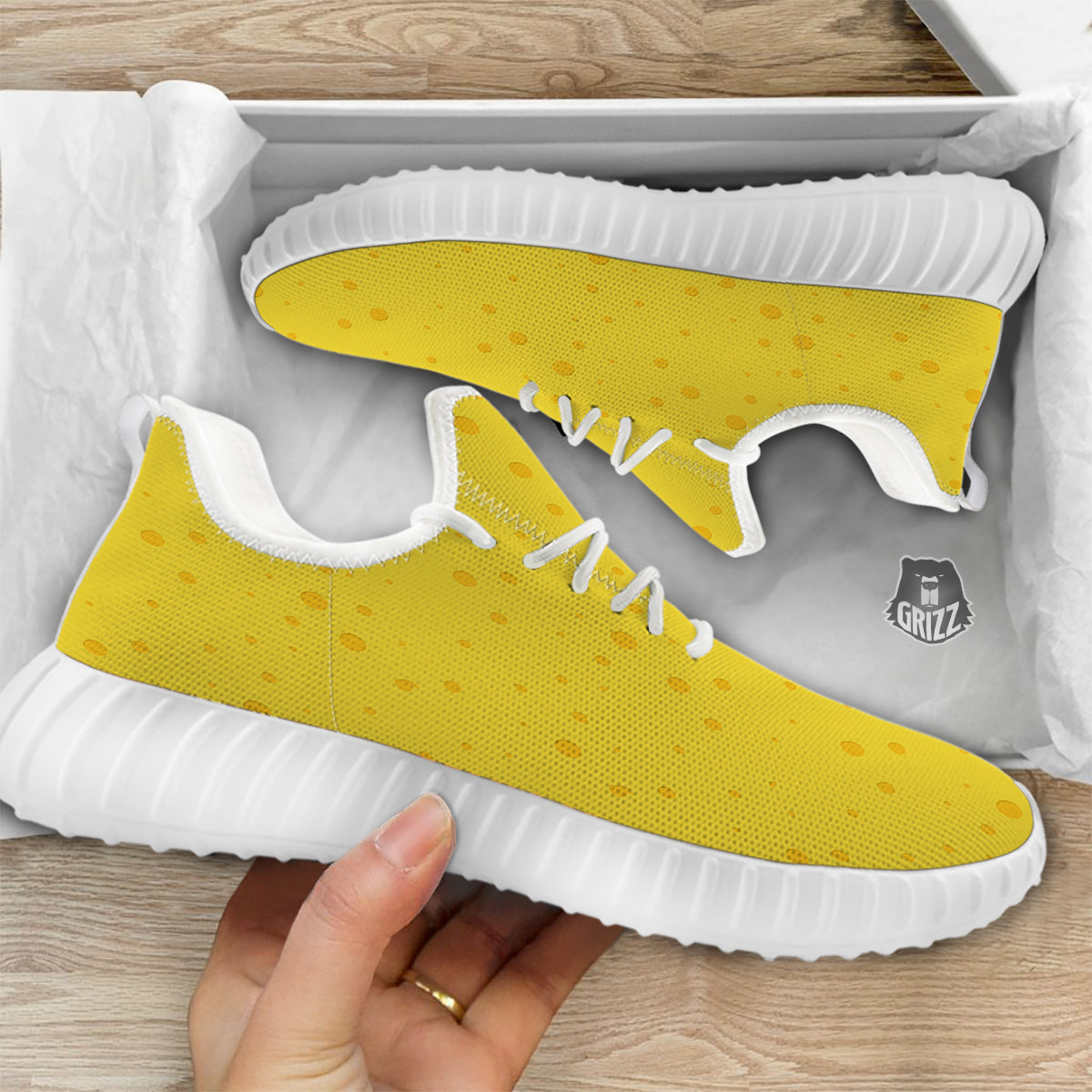 Cheese Yellow Print Pattern White Walking Shoes-grizzshop