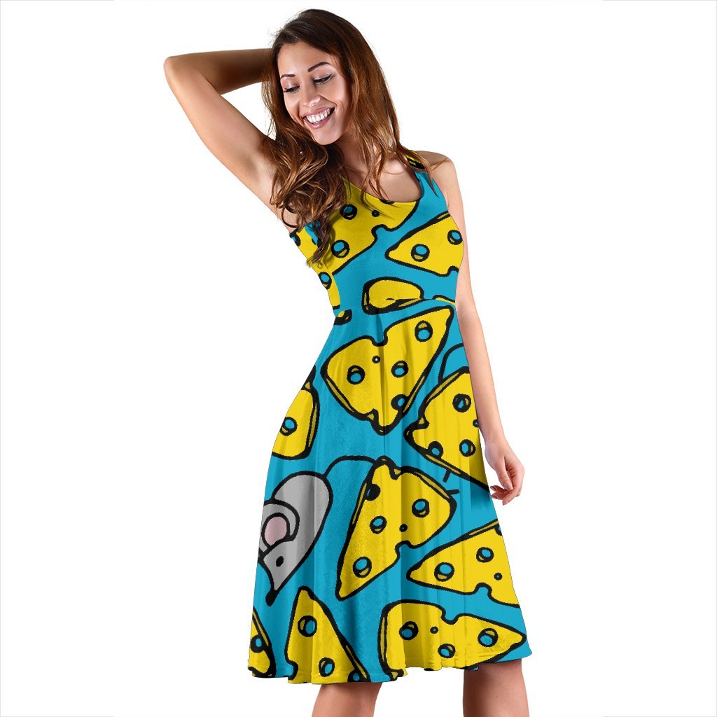 Cheese Mouse Pattern Print Dress-grizzshop