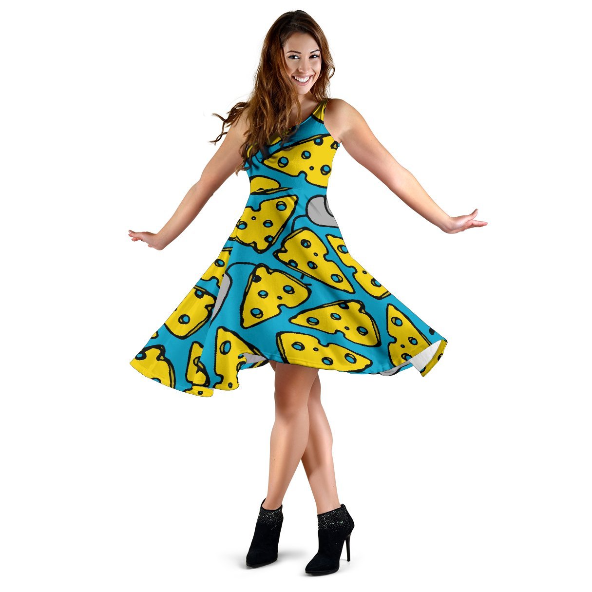 Cheese Mouse Pattern Print Dress-grizzshop