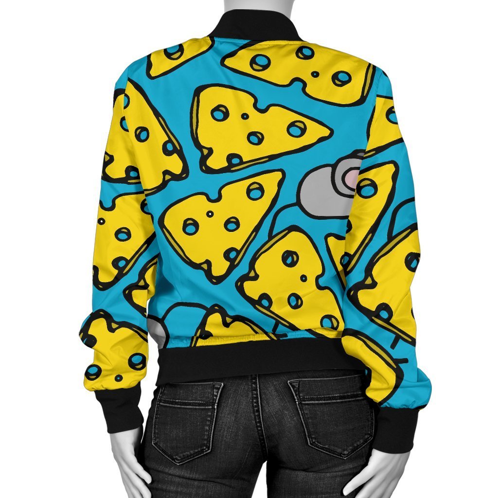 Cheese Mouse Pattern Print Women Casual Bomber Jacket-grizzshop