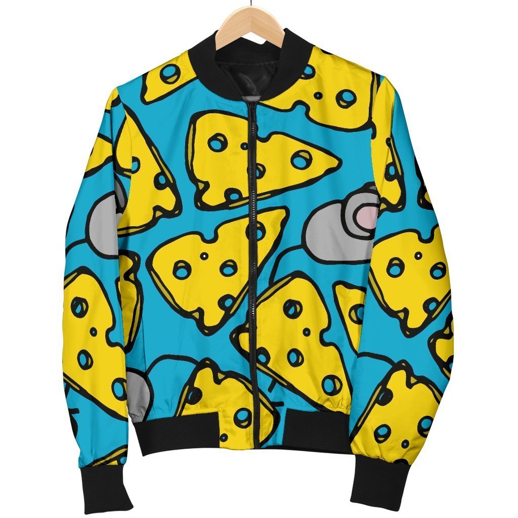 Cheese Mouse Pattern Print Women Casual Bomber Jacket-grizzshop