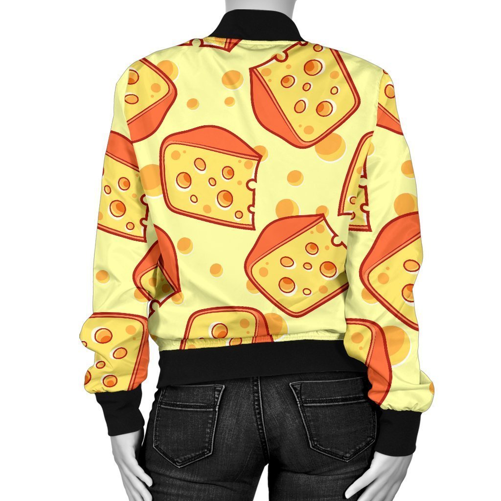Cheese Print Pattern Women Casual Bomber Jacket-grizzshop