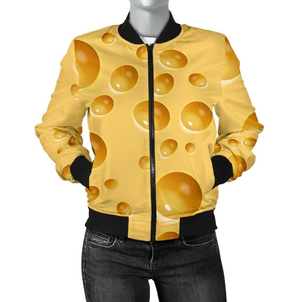 Cheese Surface Pattern Print Women Casual Bomber Jacket-grizzshop