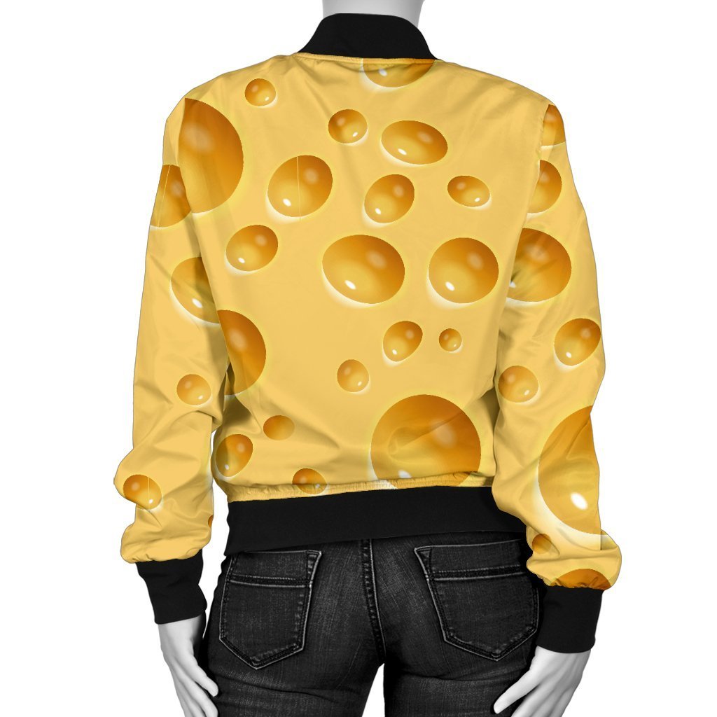 Cheese Surface Pattern Print Women Casual Bomber Jacket-grizzshop