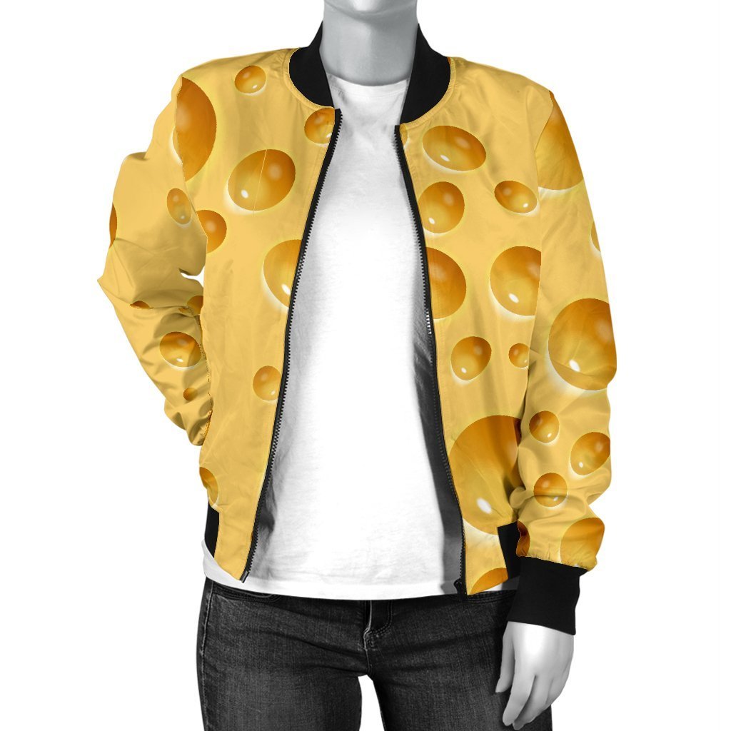 Cheese Surface Pattern Print Women Casual Bomber Jacket-grizzshop