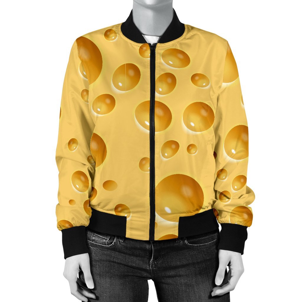 Cheese Surface Pattern Print Women Casual Bomber Jacket-grizzshop