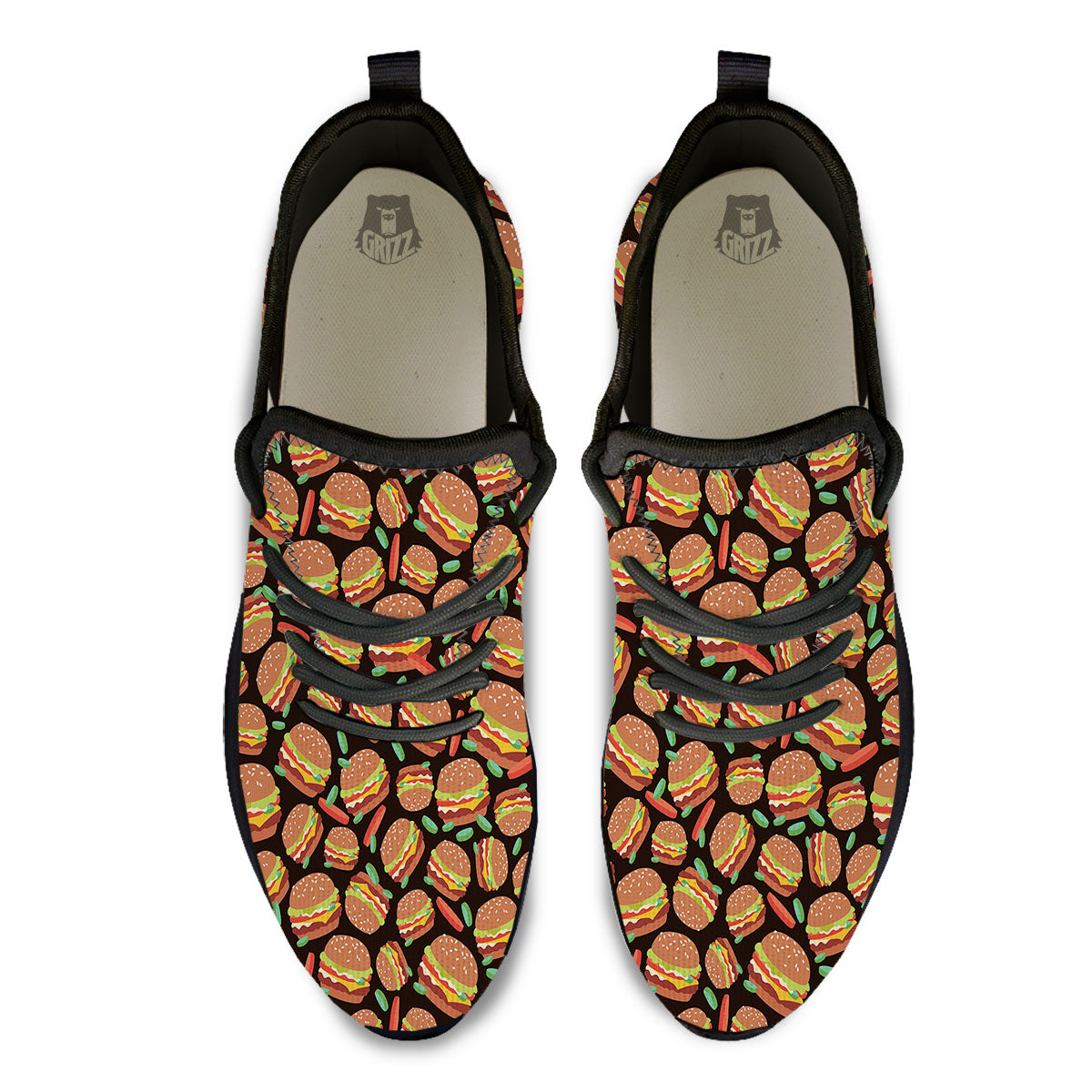 Cheeseburger Print Pattern Black Athletic Shoes-grizzshop