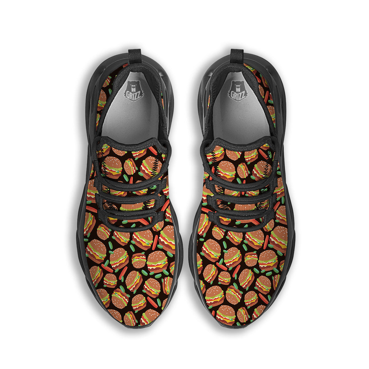 Cheeseburger Print Pattern Black Running Shoes-grizzshop
