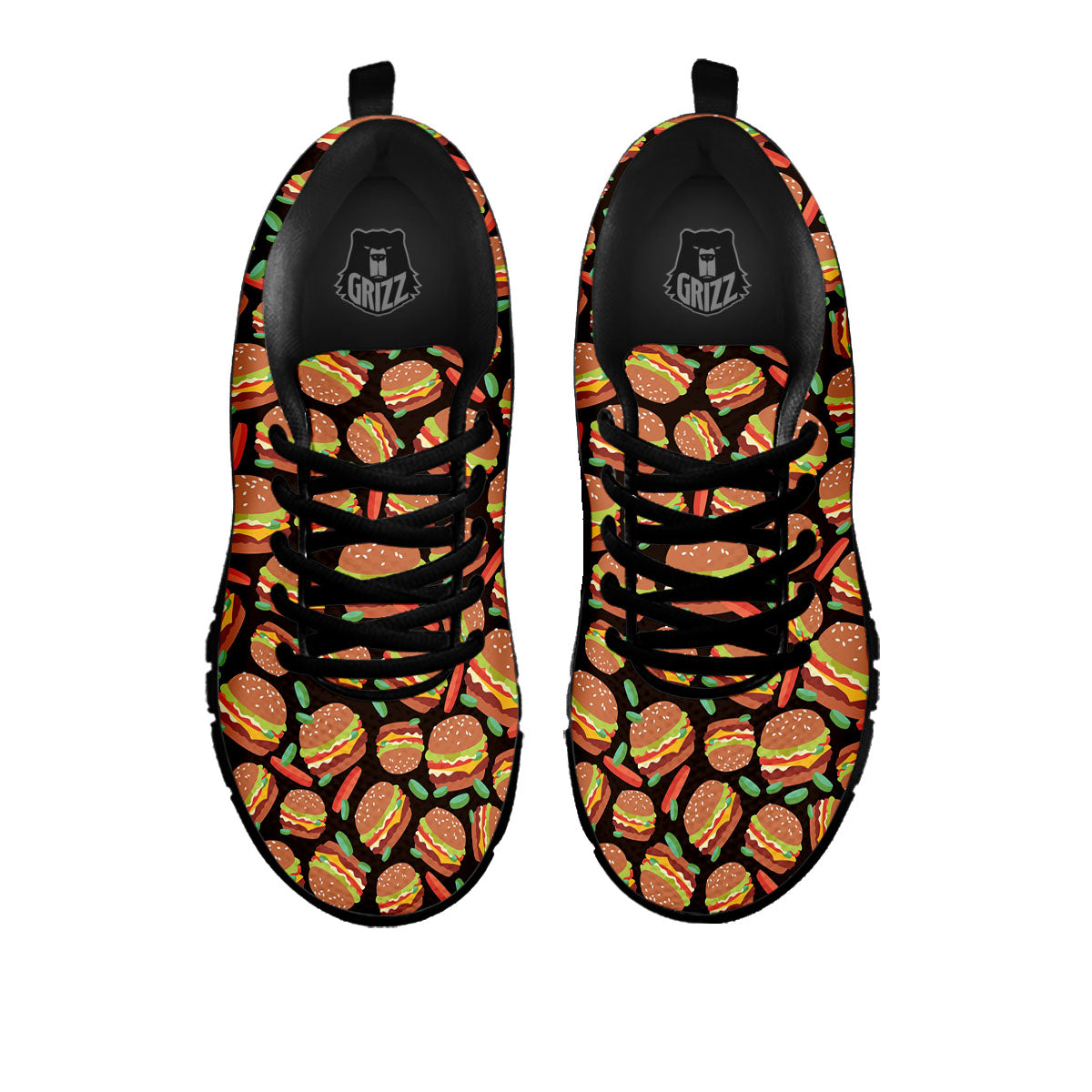 Cheeseburger Print Pattern Black Sneaker-grizzshop