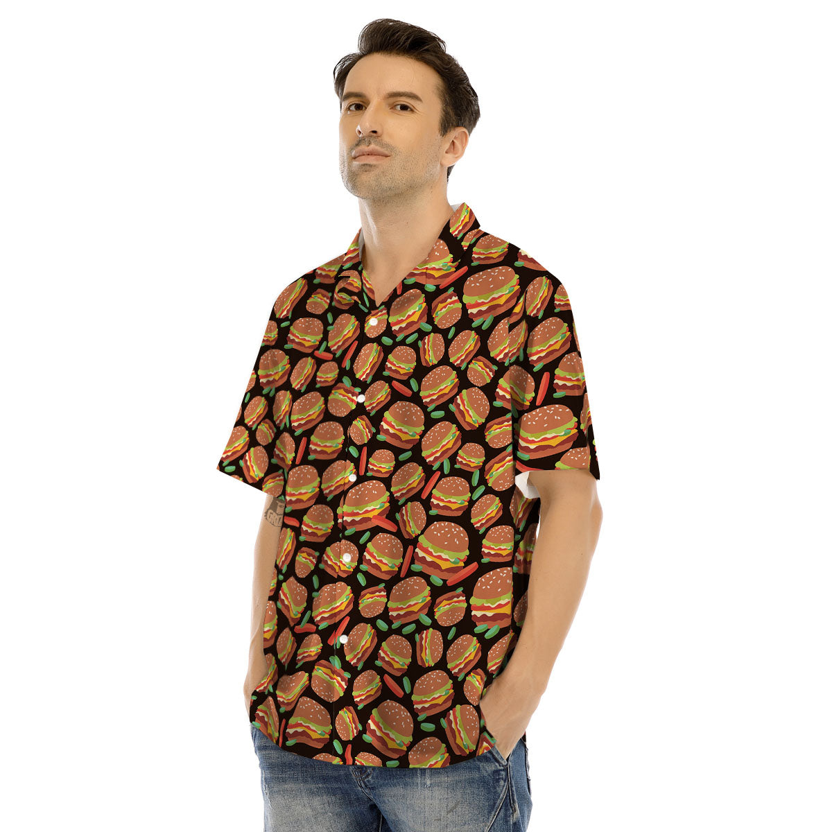 Cheeseburger Print Pattern Men's Hawaiian Shirt-grizzshop