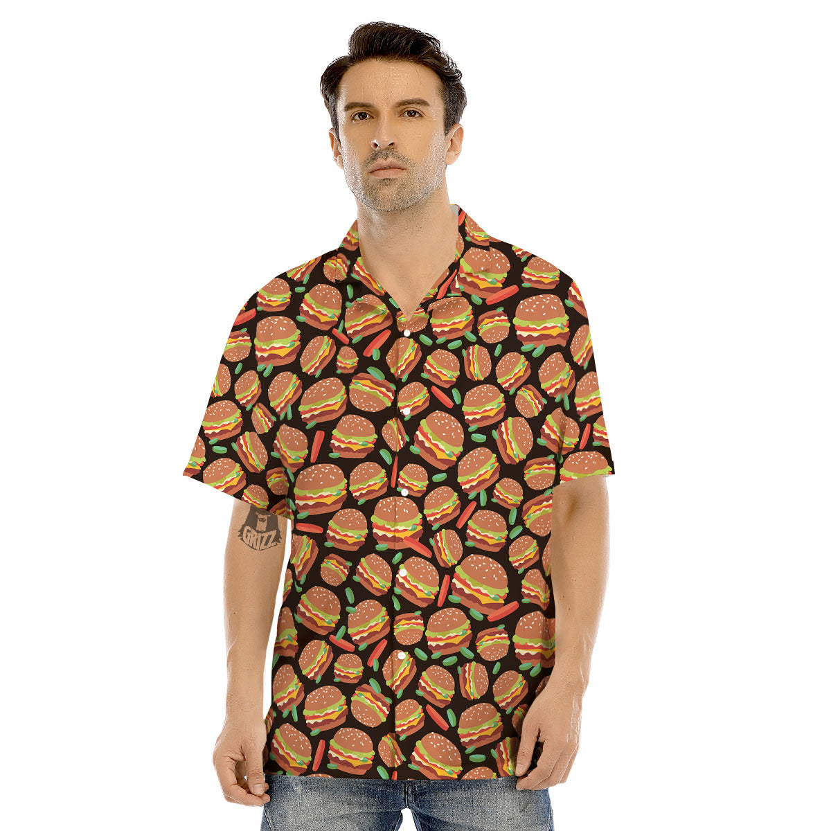 Cheeseburger Print Pattern Men's Hawaiian Shirt-grizzshop