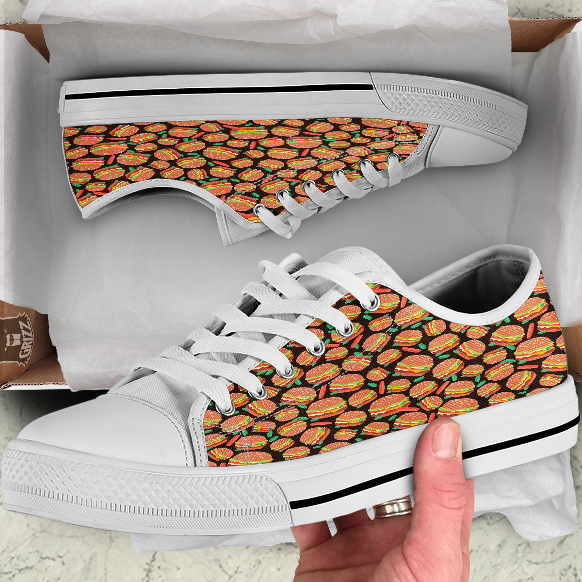 Cheeseburger Print Pattern White Low Top Shoes-grizzshop