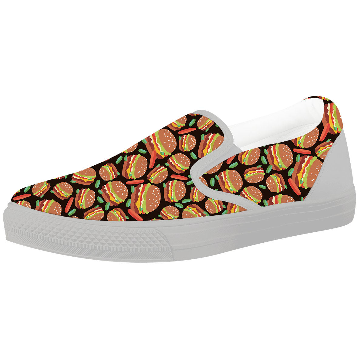 Cheeseburger Print Pattern White Slip On Shoes-grizzshop