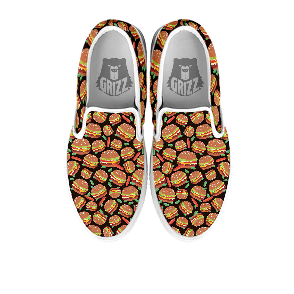 Cheeseburger Print Pattern White Slip On Shoes-grizzshop