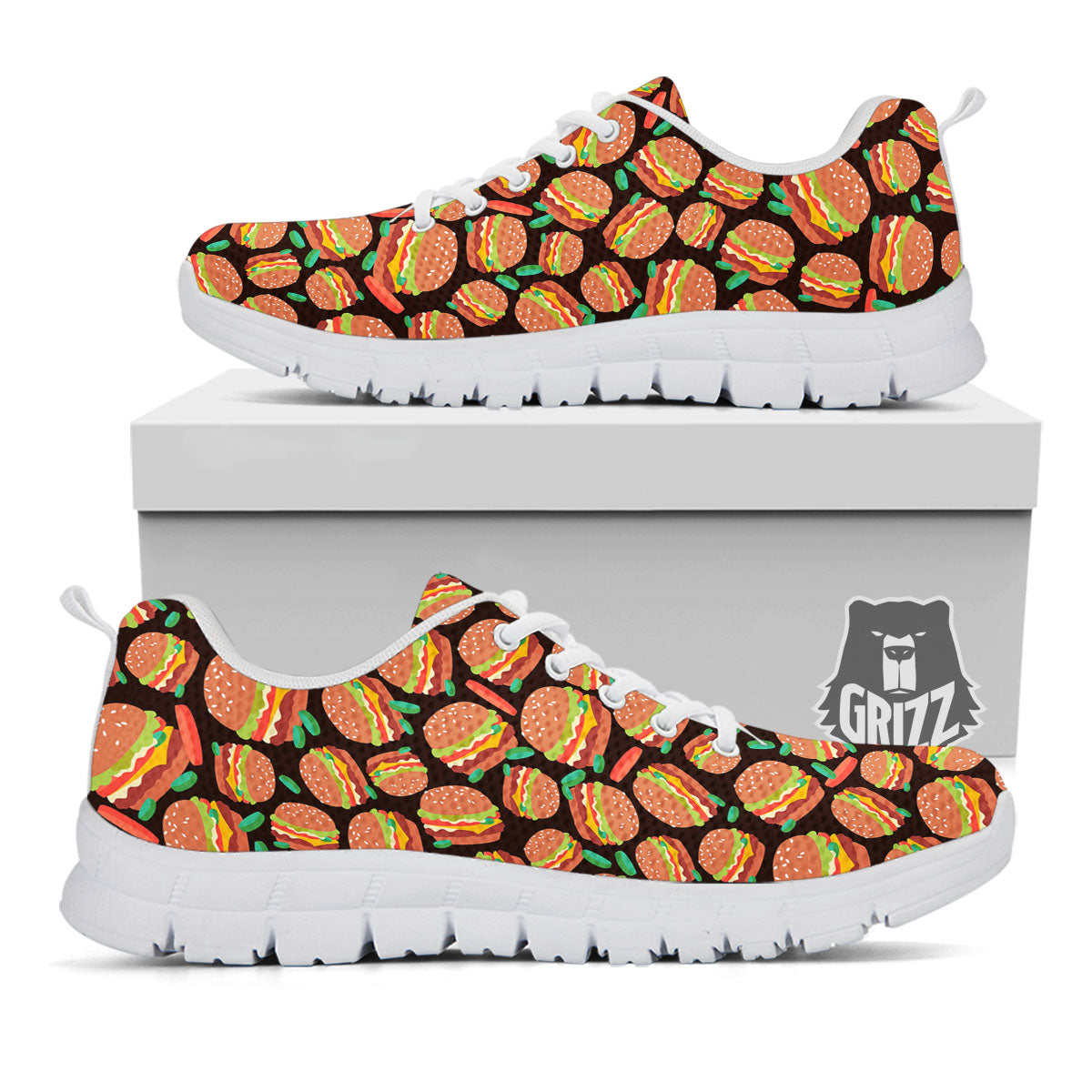 Cheeseburger Print Pattern White Sneaker-grizzshop
