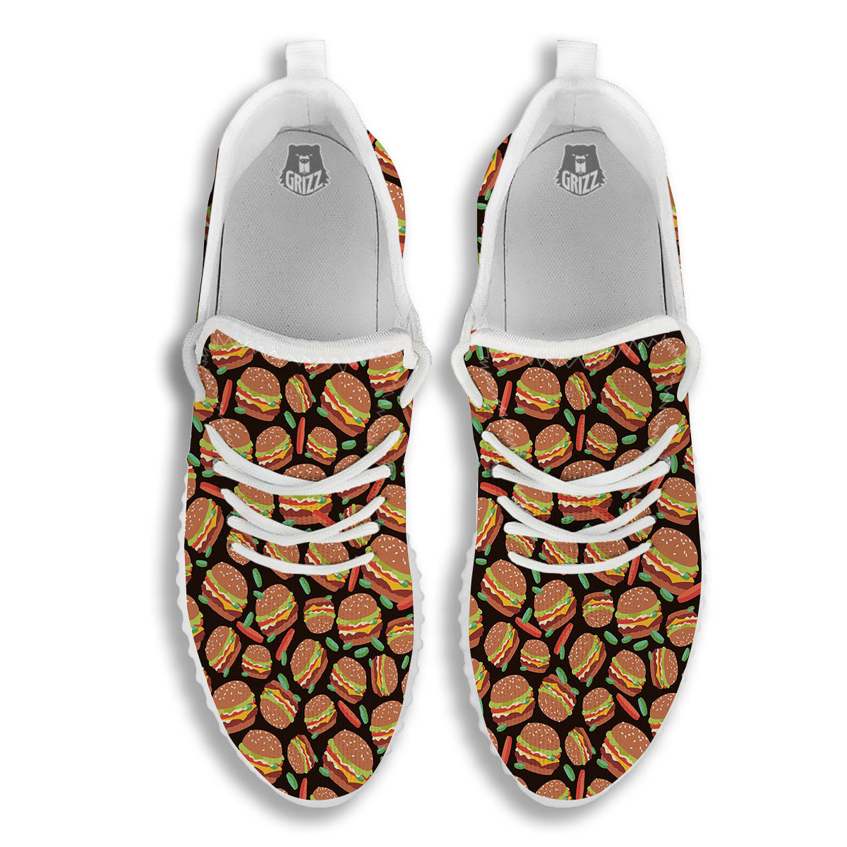 Cheeseburger Print Pattern White Walking Shoes-grizzshop