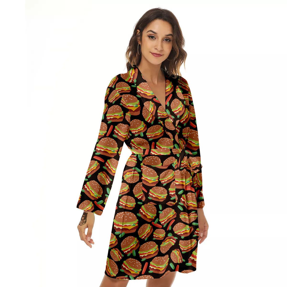 Cheeseburger Print Pattern Women's Robe-grizzshop