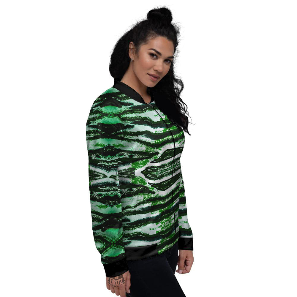 Cheetah Black And Green Print Women's Bomber Jacket-grizzshop