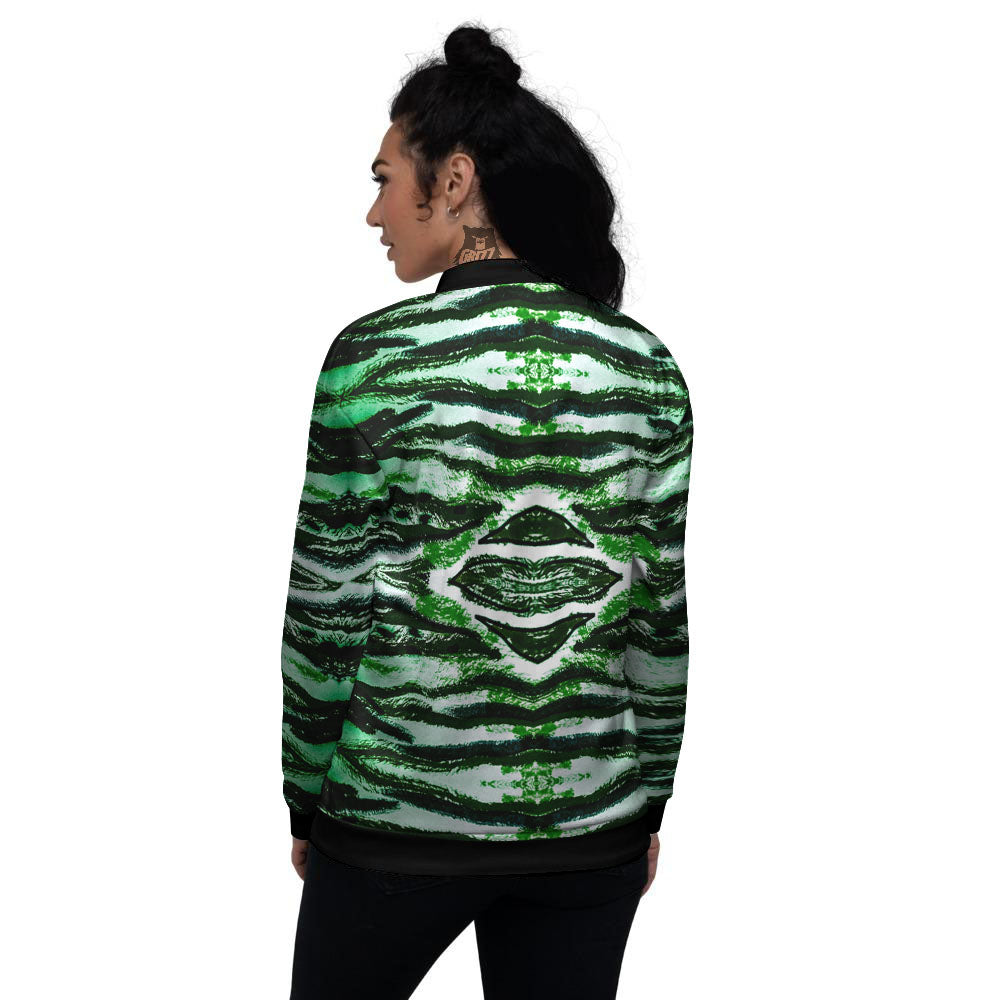 Cheetah Black And Green Print Women's Bomber Jacket-grizzshop