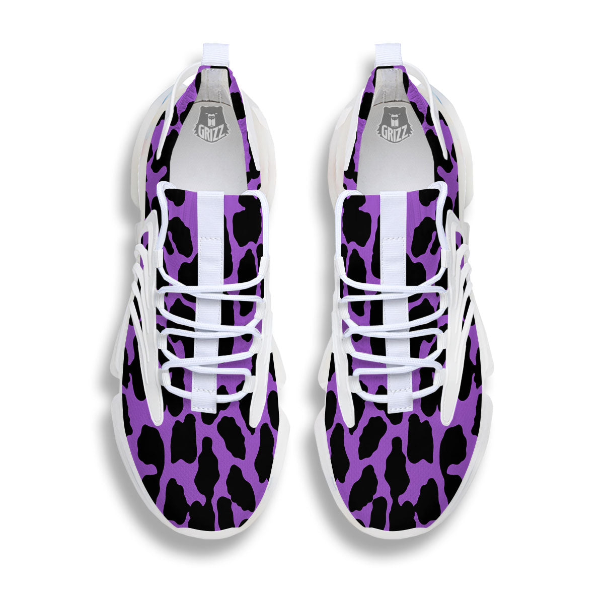 Cheetah Black And Purple Print White Gym Shoes-grizzshop