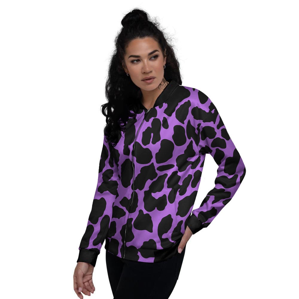 Cheetah Black And Purple Print Women's Bomber Jacket-grizzshop