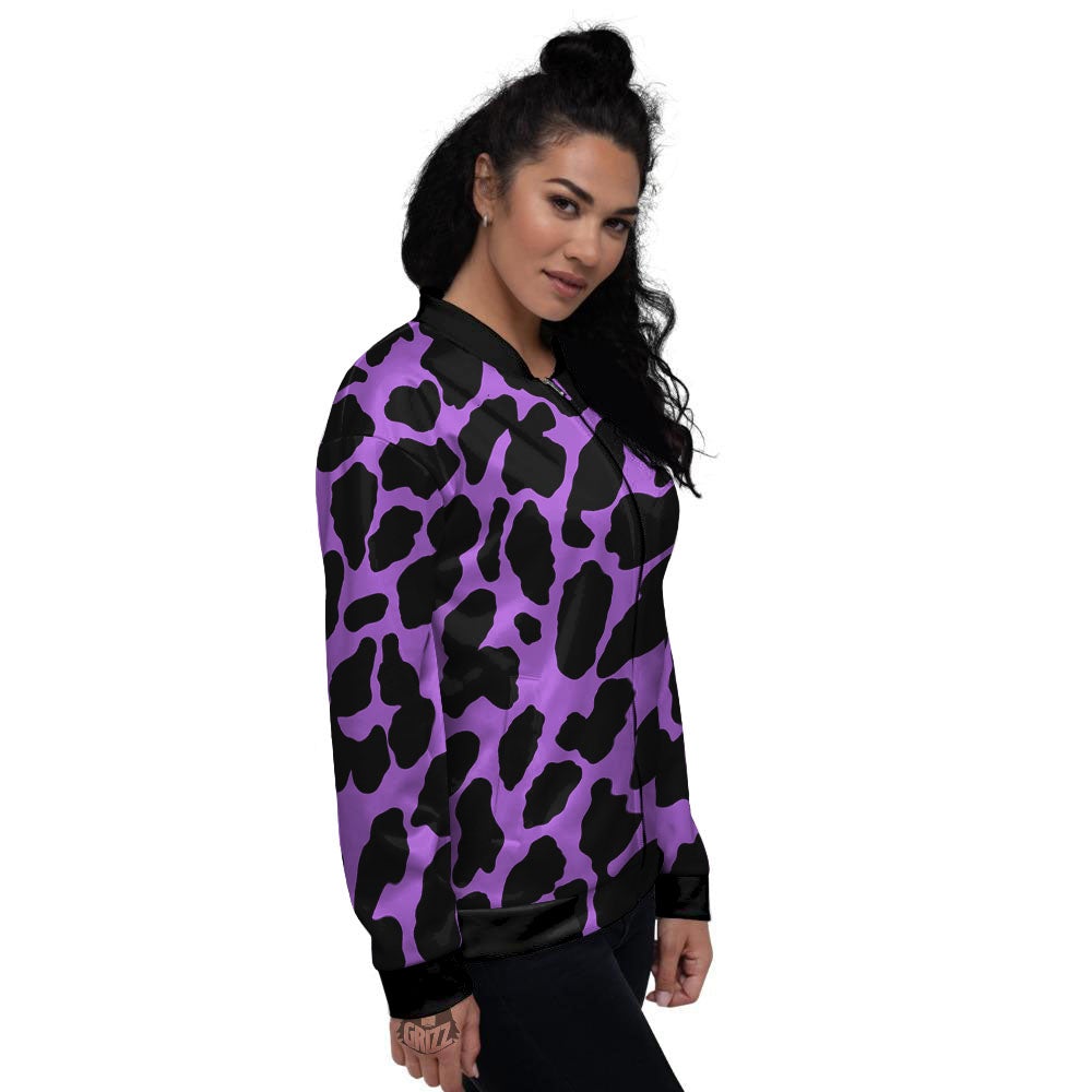 Cheetah Black And Purple Print Women's Bomber Jacket-grizzshop