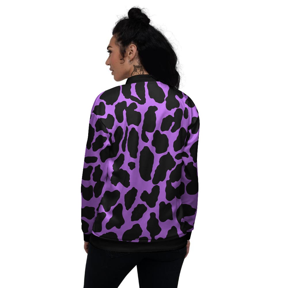 Cheetah Black And Purple Print Women's Bomber Jacket-grizzshop