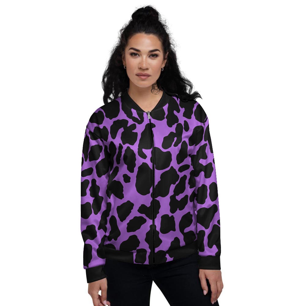 Cheetah Black And Purple Print Women's Bomber Jacket-grizzshop