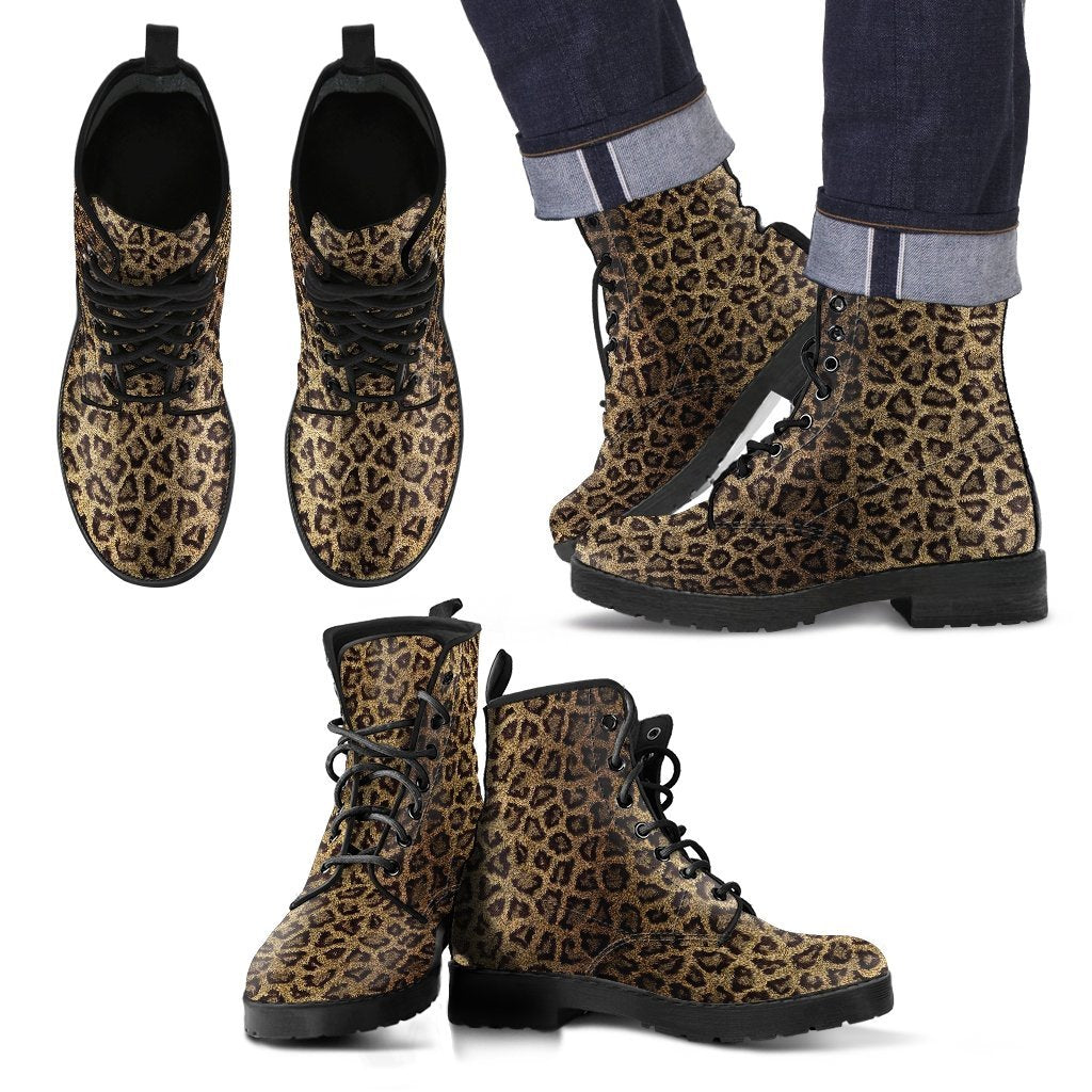 Cheetah Leopard Pattern Print Men Women Leather Boots-grizzshop