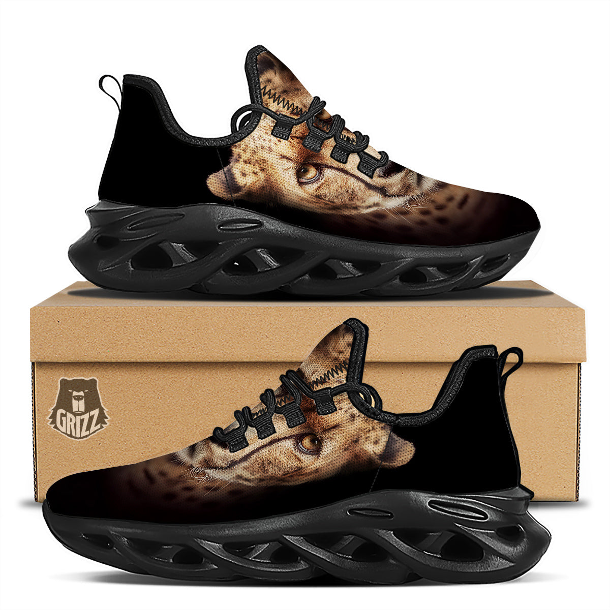 Cheetah Print Black Running Shoes-grizzshop