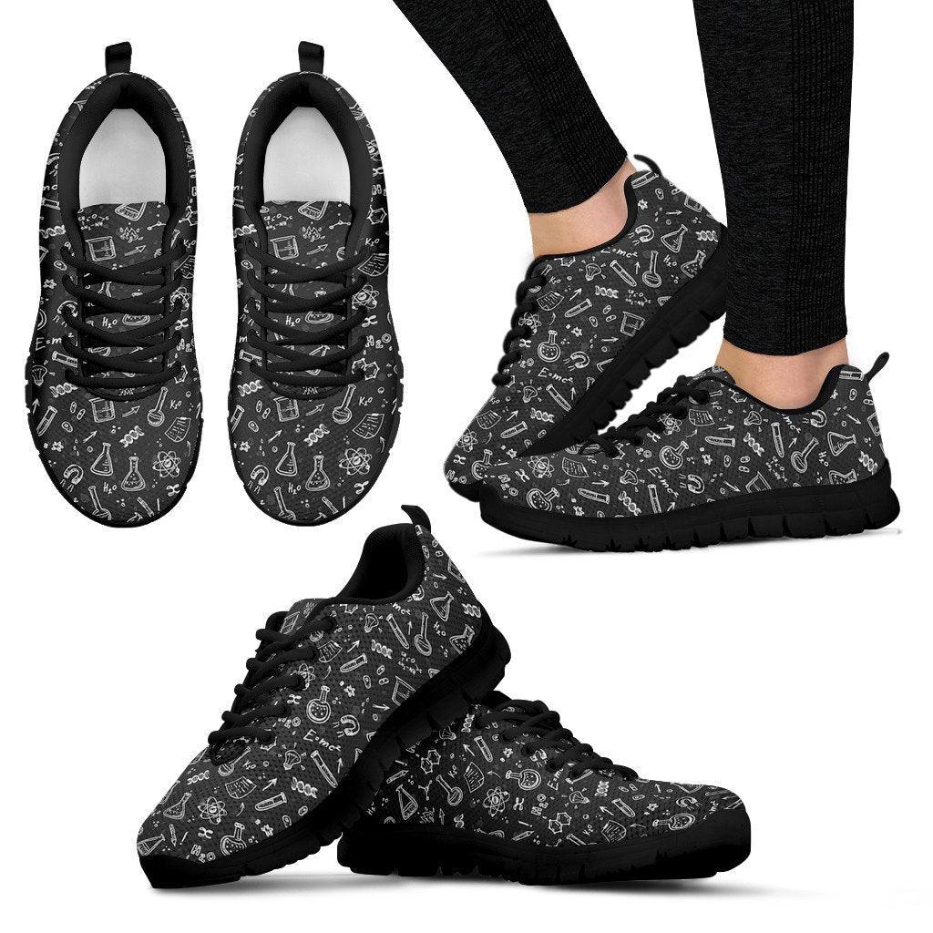 Chemistry Science Pattern Print Black Sneaker Shoes For Men Women-grizzshop