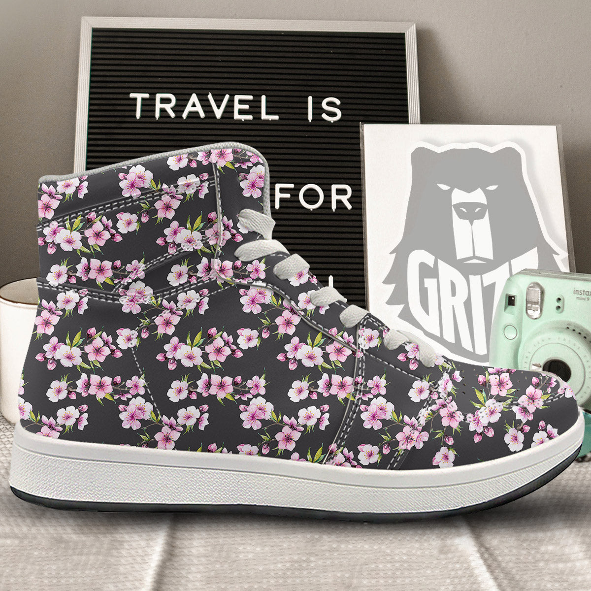 Cherry Blossom Chinese Print Pattern High Top Sneakers-grizzshop