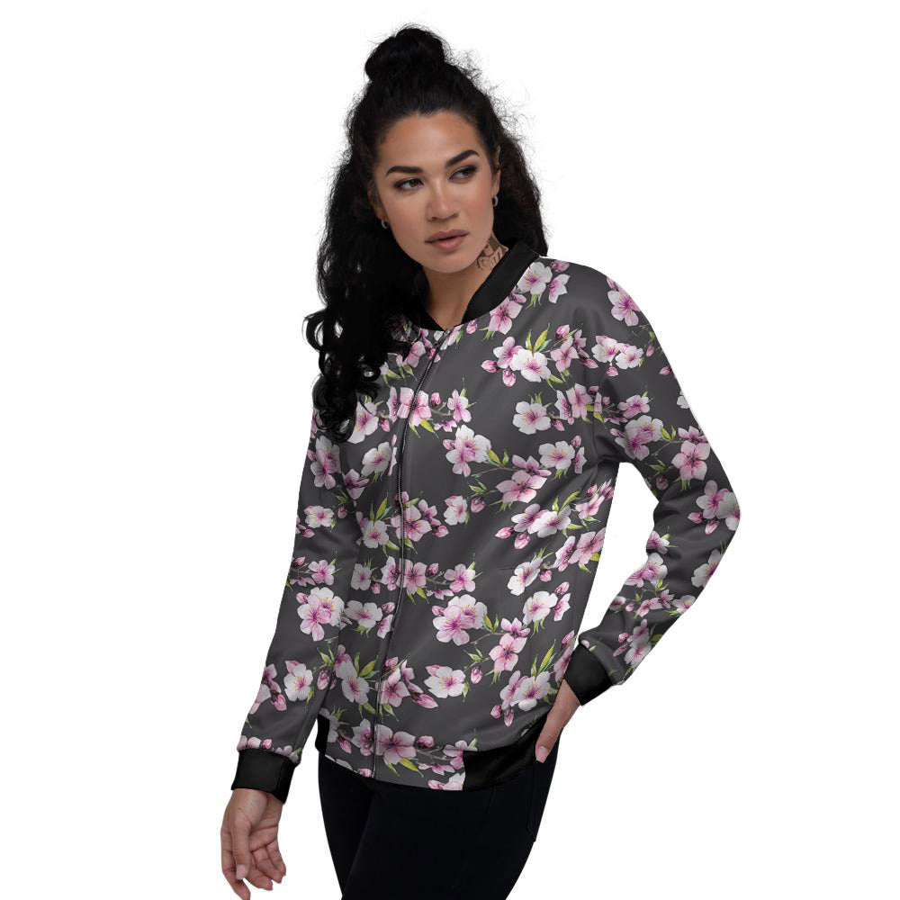 Cherry Blossom Chinese Print Pattern Women's Bomber Jacket-grizzshop