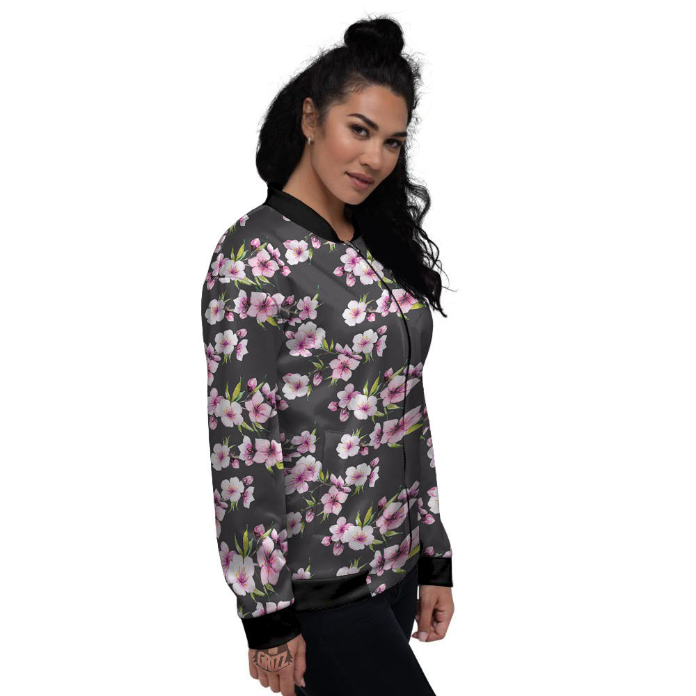 Cherry Blossom Chinese Print Pattern Women's Bomber Jacket-grizzshop