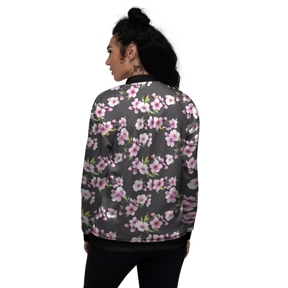 Cherry Blossom Chinese Print Pattern Women's Bomber Jacket-grizzshop